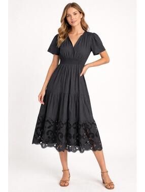 NWT Haute Hippie Women’s Sz M Black Tiered Cinched Waist Sheer Maxi Dress